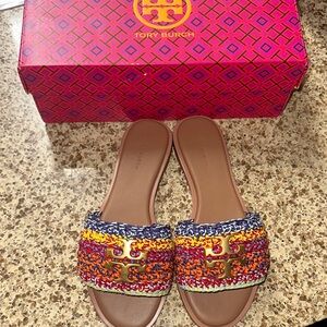 Tory Burch Colorful Woven Slide Sandals